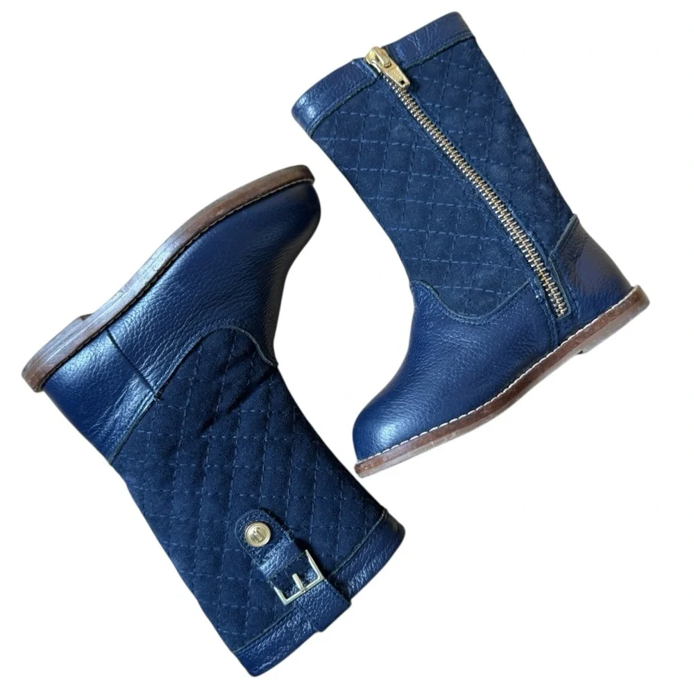 Janie and Jack Toddler Girls Riding Boots 7 Navy‎ Blue Leather Quilted Shaft
